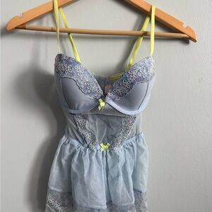 Victoria's Secret Light Blue and Yellow Lace Chemise